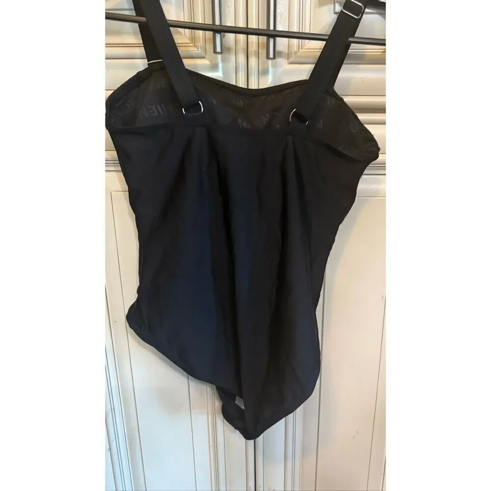 MIENOE Girls UPF 50+ Bow Tie Square Neck One Piece Swimsuit Black Size XL NWT